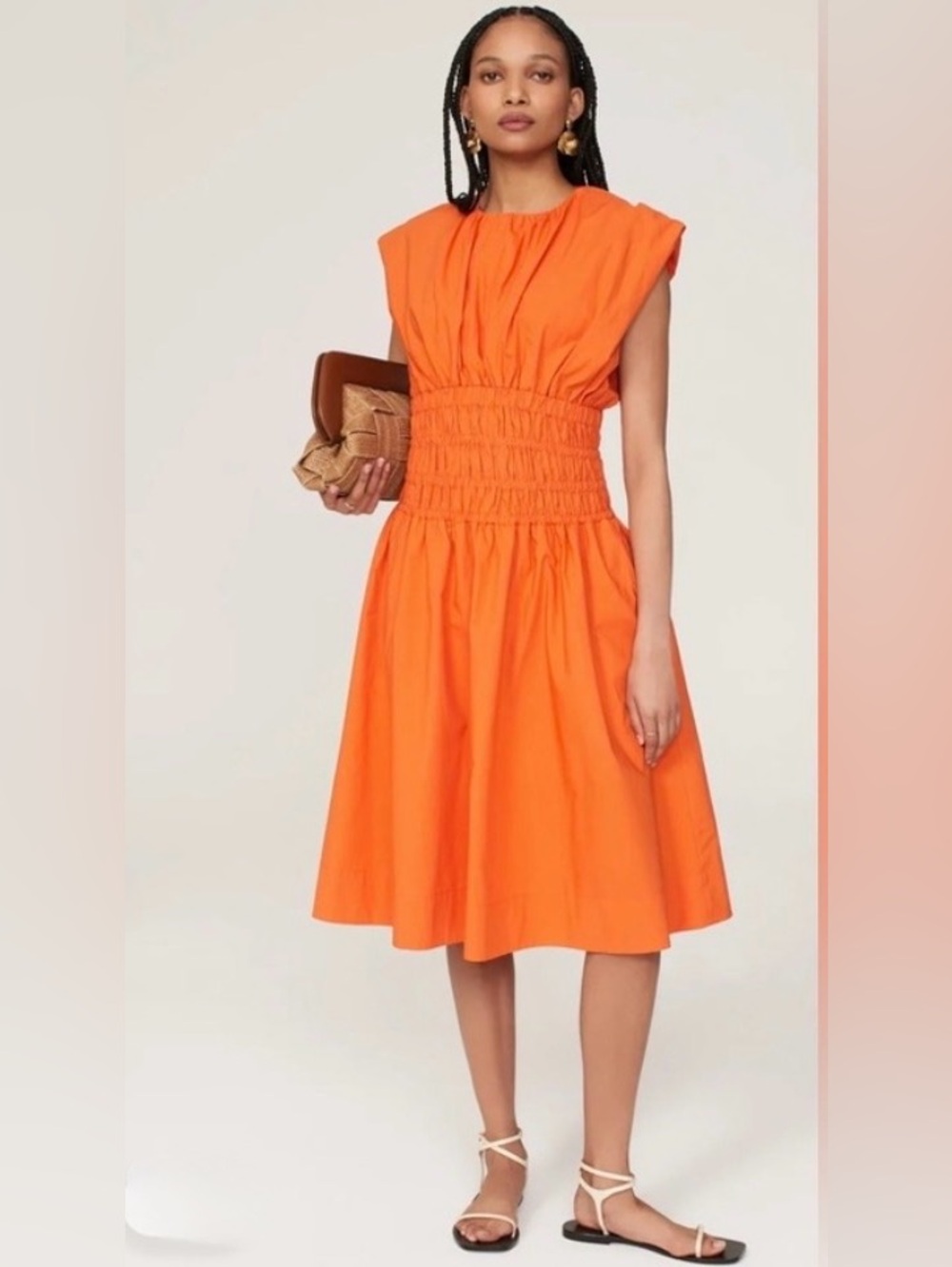 Euden Choi Orange Smocked Waist Cotton Midi Dress Size 14